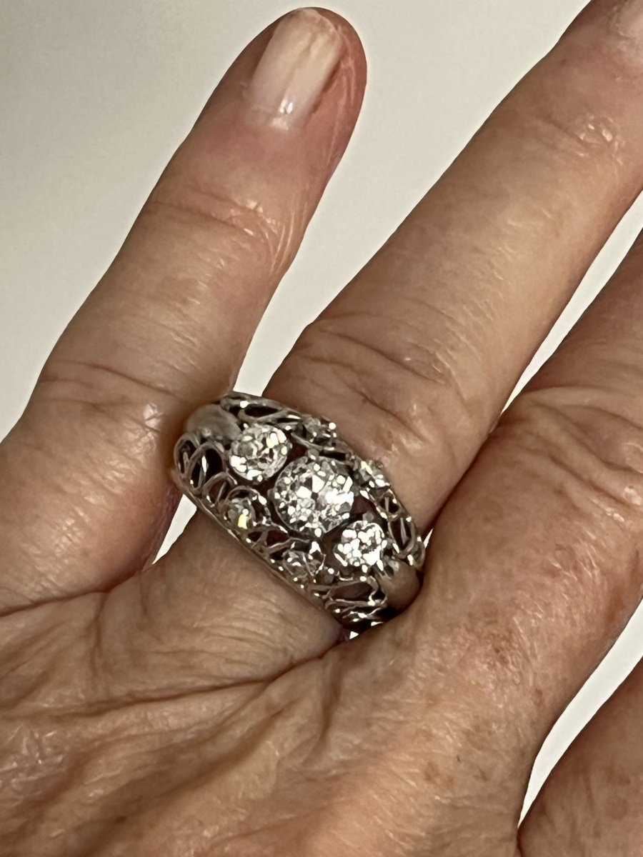 7139 - Ring 1940s/1950s Platinum Diamonds 1.20 Ct-photo-2