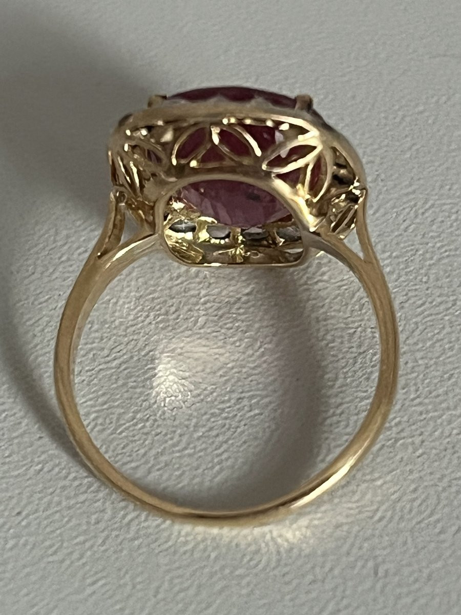 7220 - Antique Ring In Yellow And Grey Gold With A 5.60 Ct Tourmaline And Diamonds-photo-4