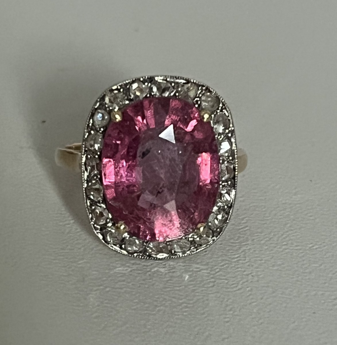 7220 - Antique Ring In Yellow And Grey Gold With A 5.60 Ct Tourmaline And Diamonds-photo-2