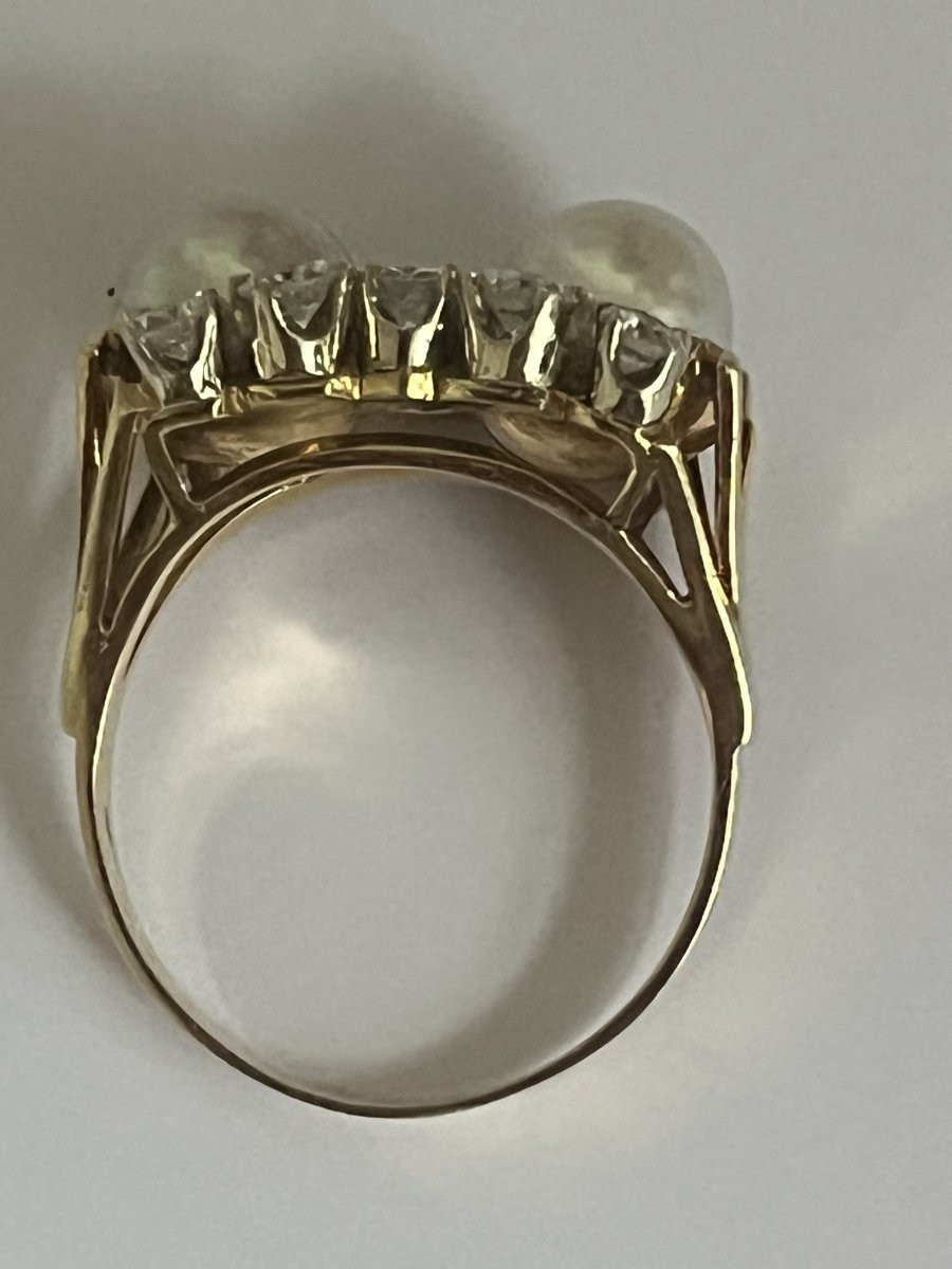 7266- Bague Or Jaune Perles Akoya Diamants-photo-3