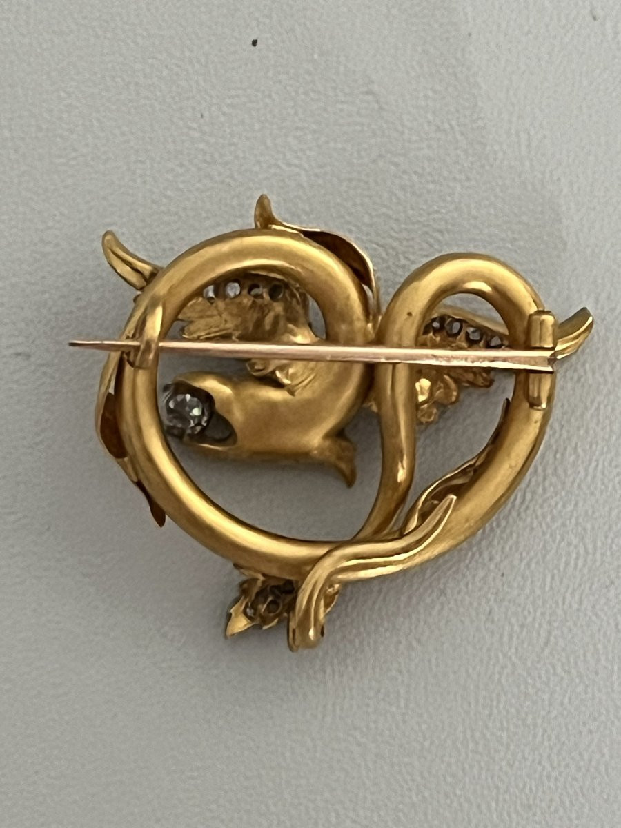 7298 - Antique Dragon Brooch/pendant In Yellow Gold With Diamonds-photo-3