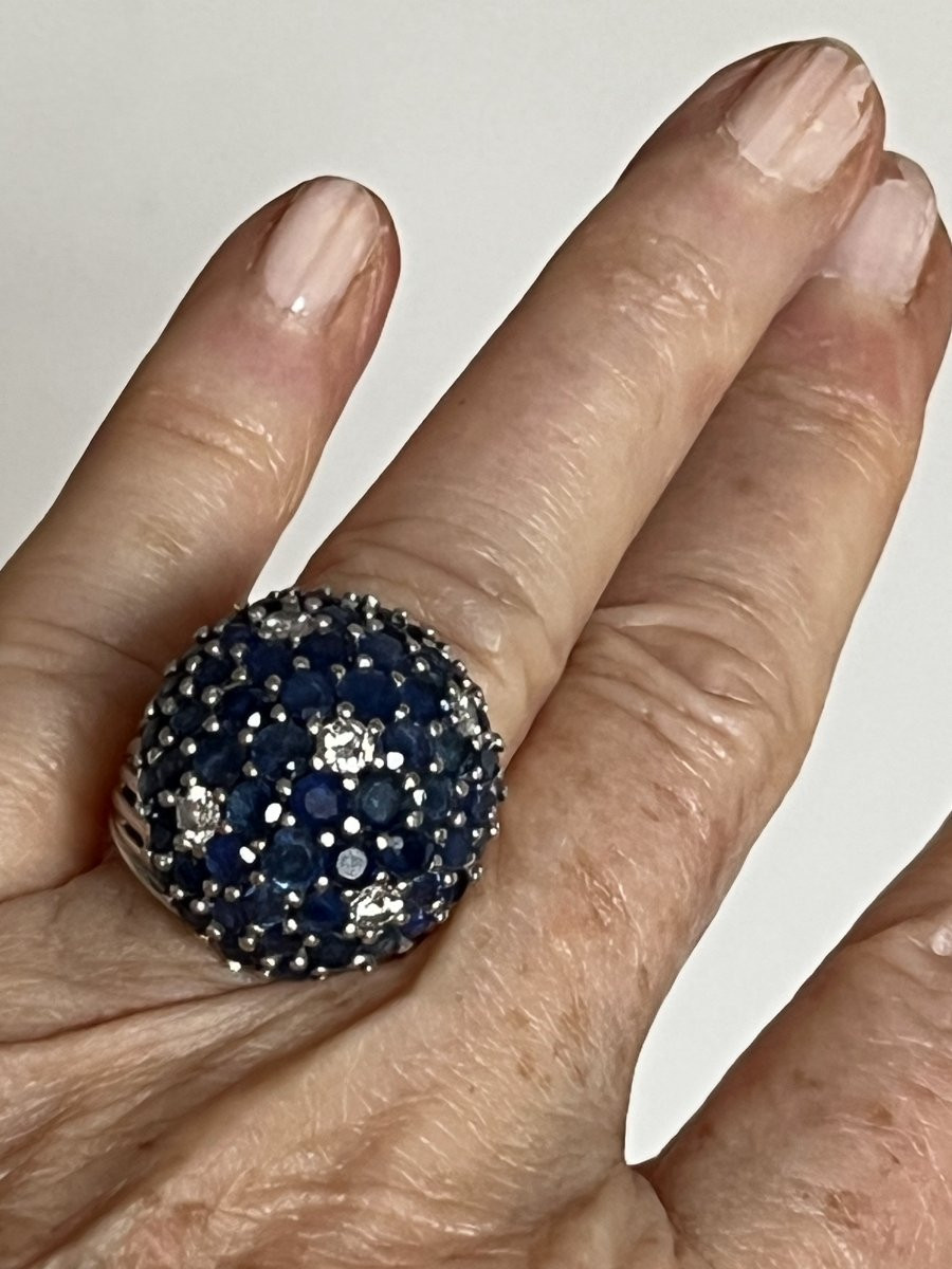 7303- Importante Bague Boule Platine Saphirs Diamants-photo-2