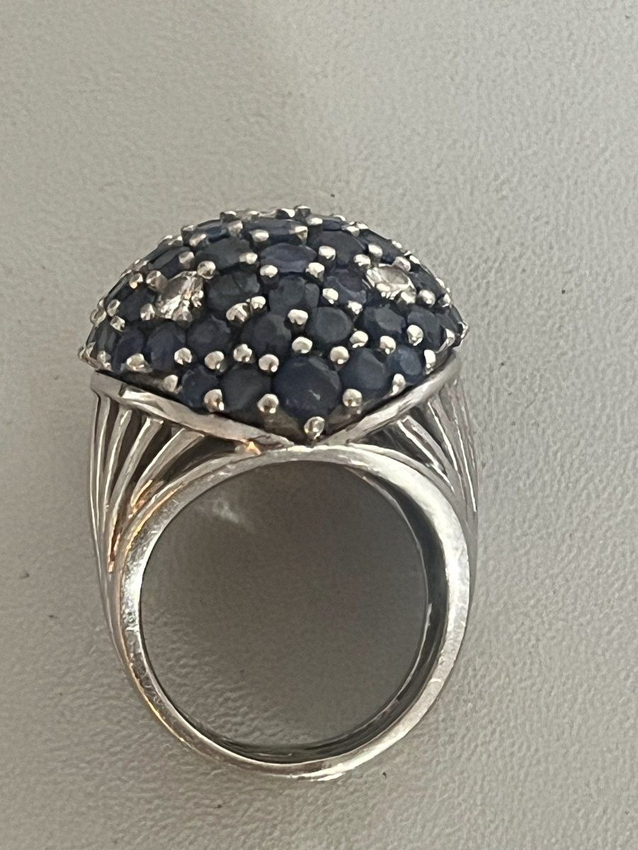 7303- Importante Bague Boule Platine Saphirs Diamants-photo-3