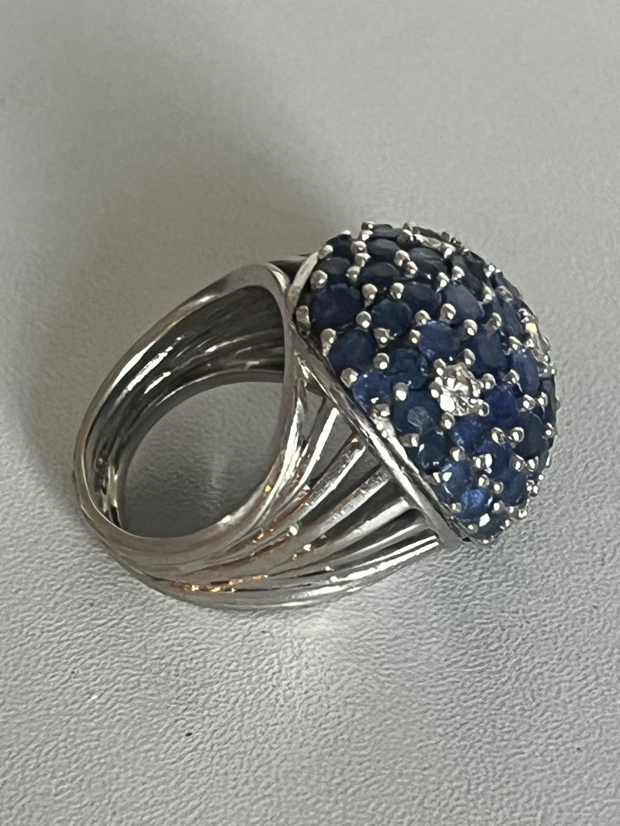 7303- Importante Bague Boule Platine Saphirs Diamants-photo-4