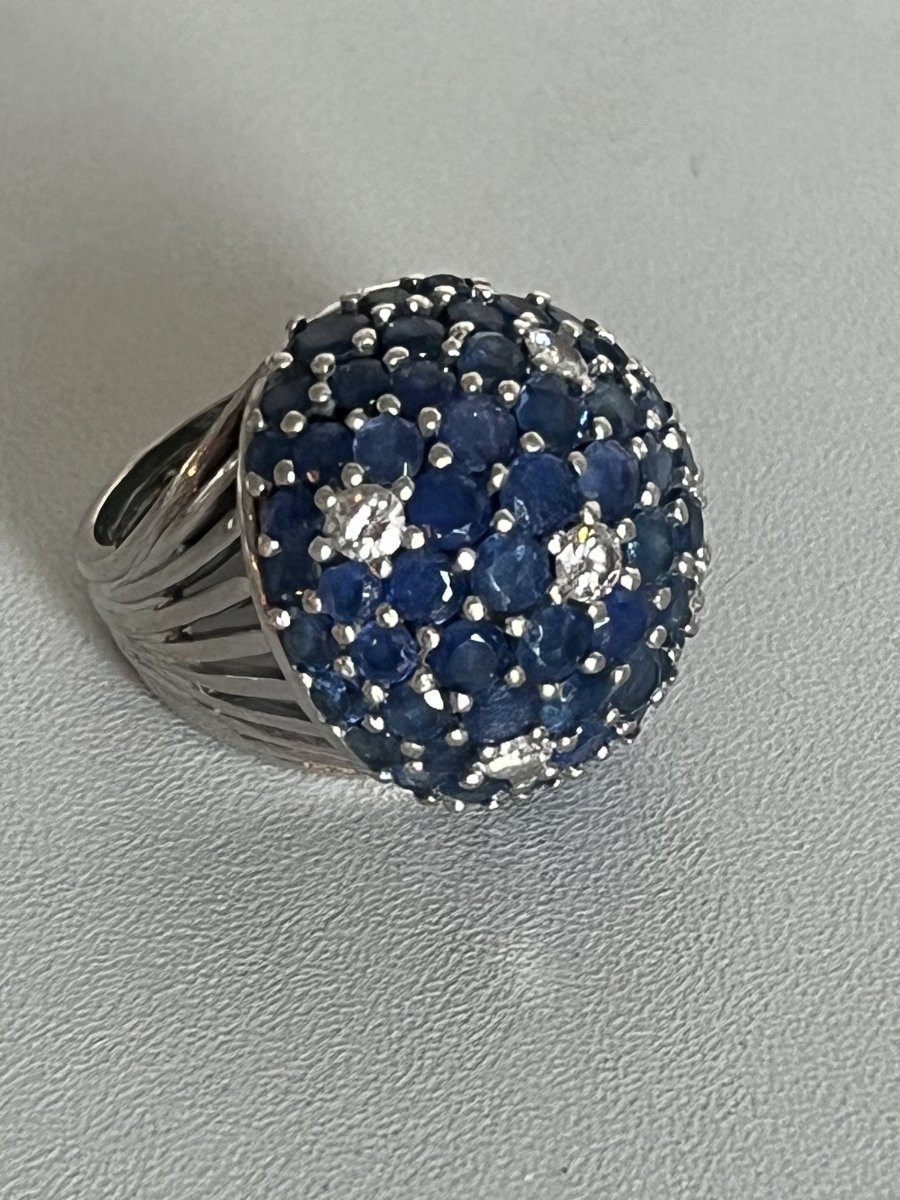 7303- Importante Bague Boule Platine Saphirs Diamants-photo-1