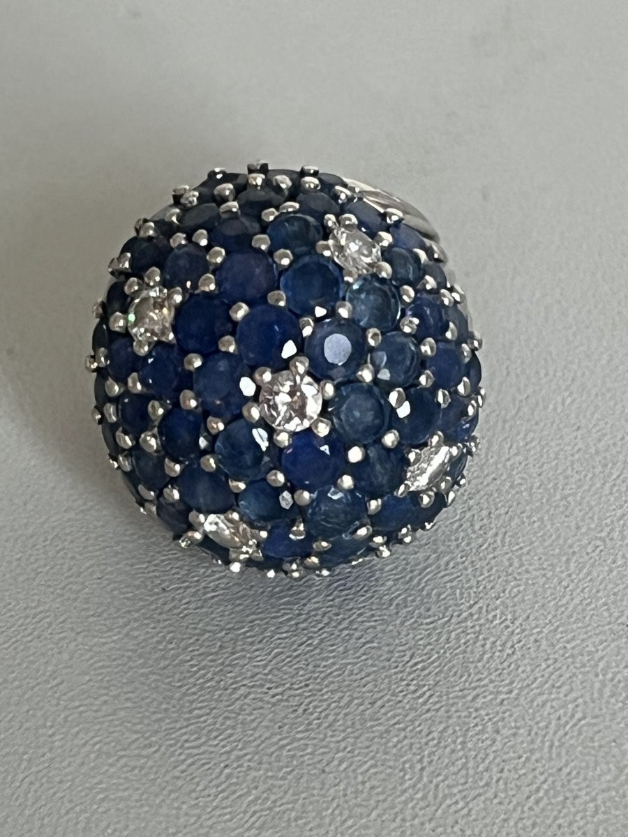7303- Importante Bague Boule Platine Saphirs Diamants-photo-2