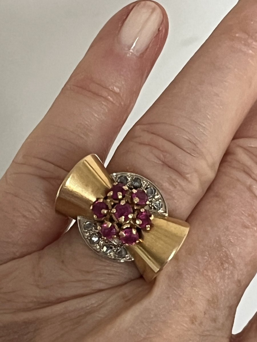 7311 - Tank Ring, Yellow Gold, Ruby, Diamonds-photo-2