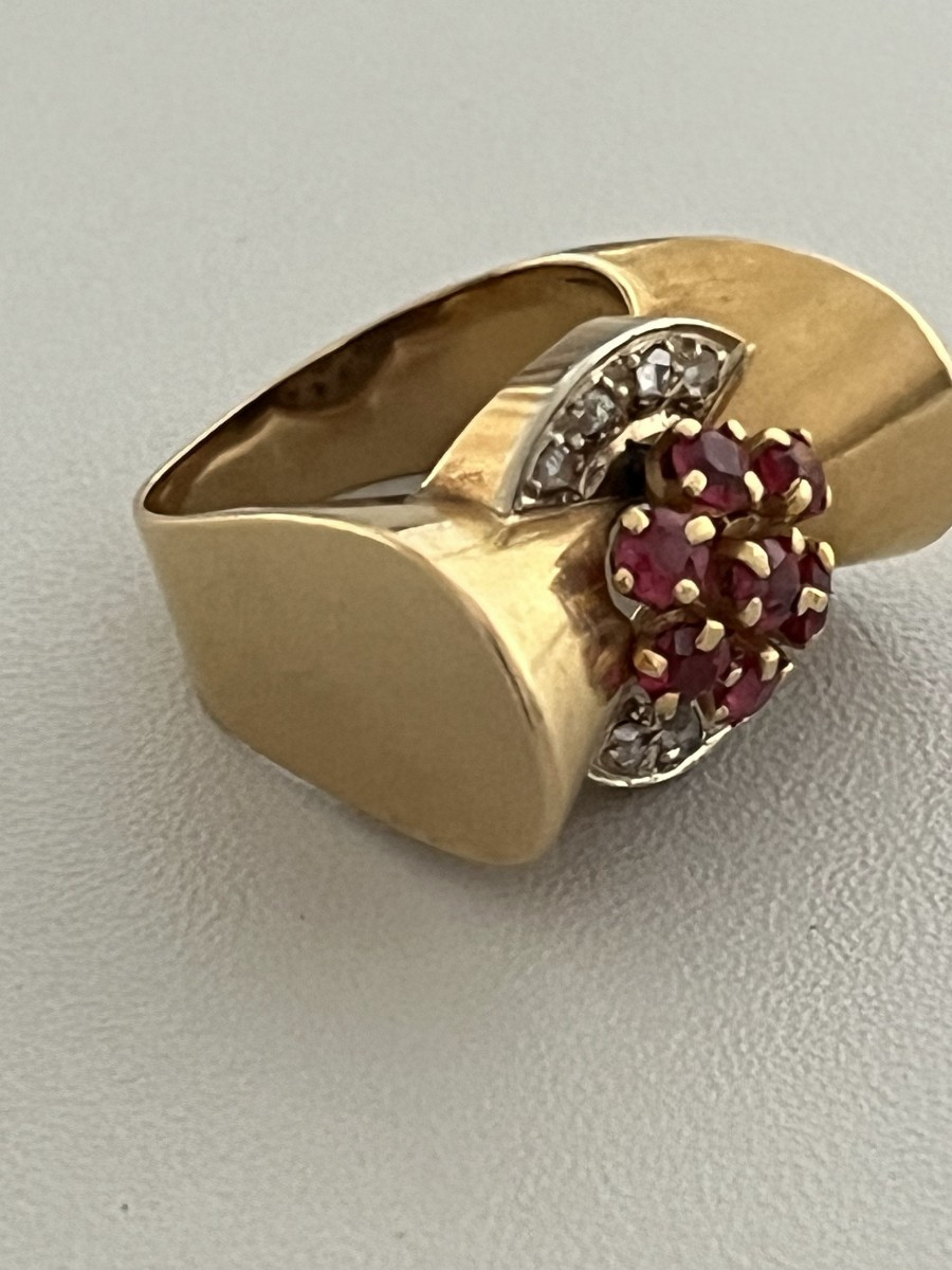 7311 - Tank Ring, Yellow Gold, Ruby, Diamonds-photo-1