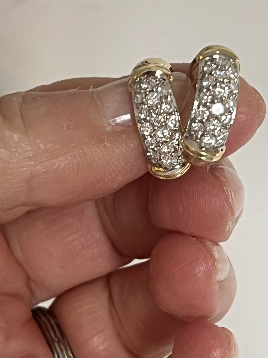 7358- Boucles d'Oreilles Créoles Or Jaune Diamants-photo-3