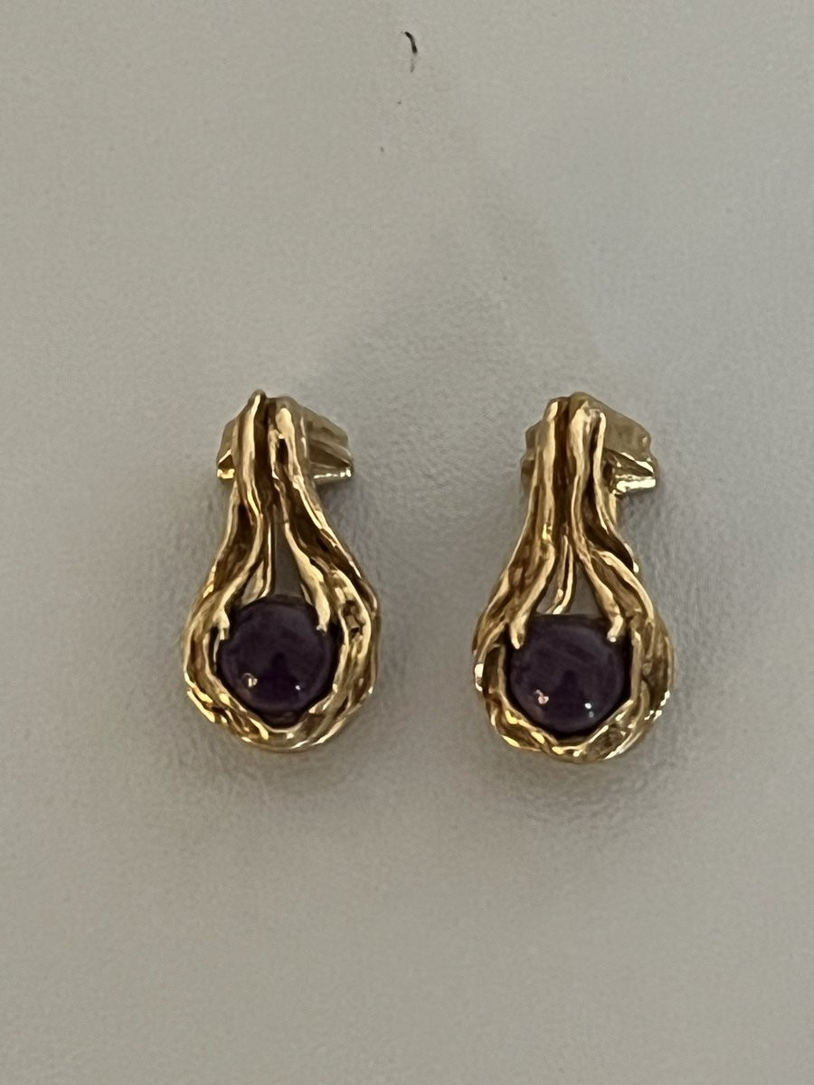 7375 - Baroque Earrings In Yellow Gold With Amethysts-photo-4