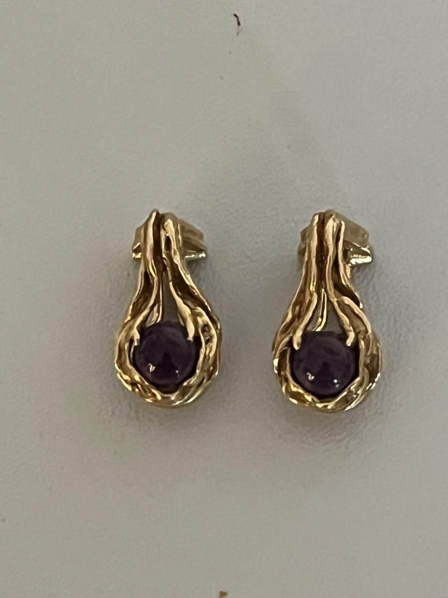 7375 - Baroque Earrings In Yellow Gold With Amethysts