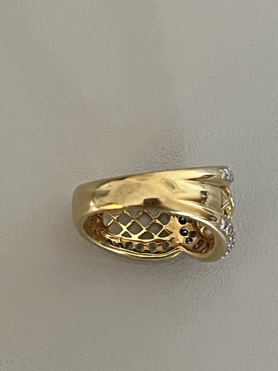 7380- Bague Bandeau Vintage Or Jaune Diamants-photo-2