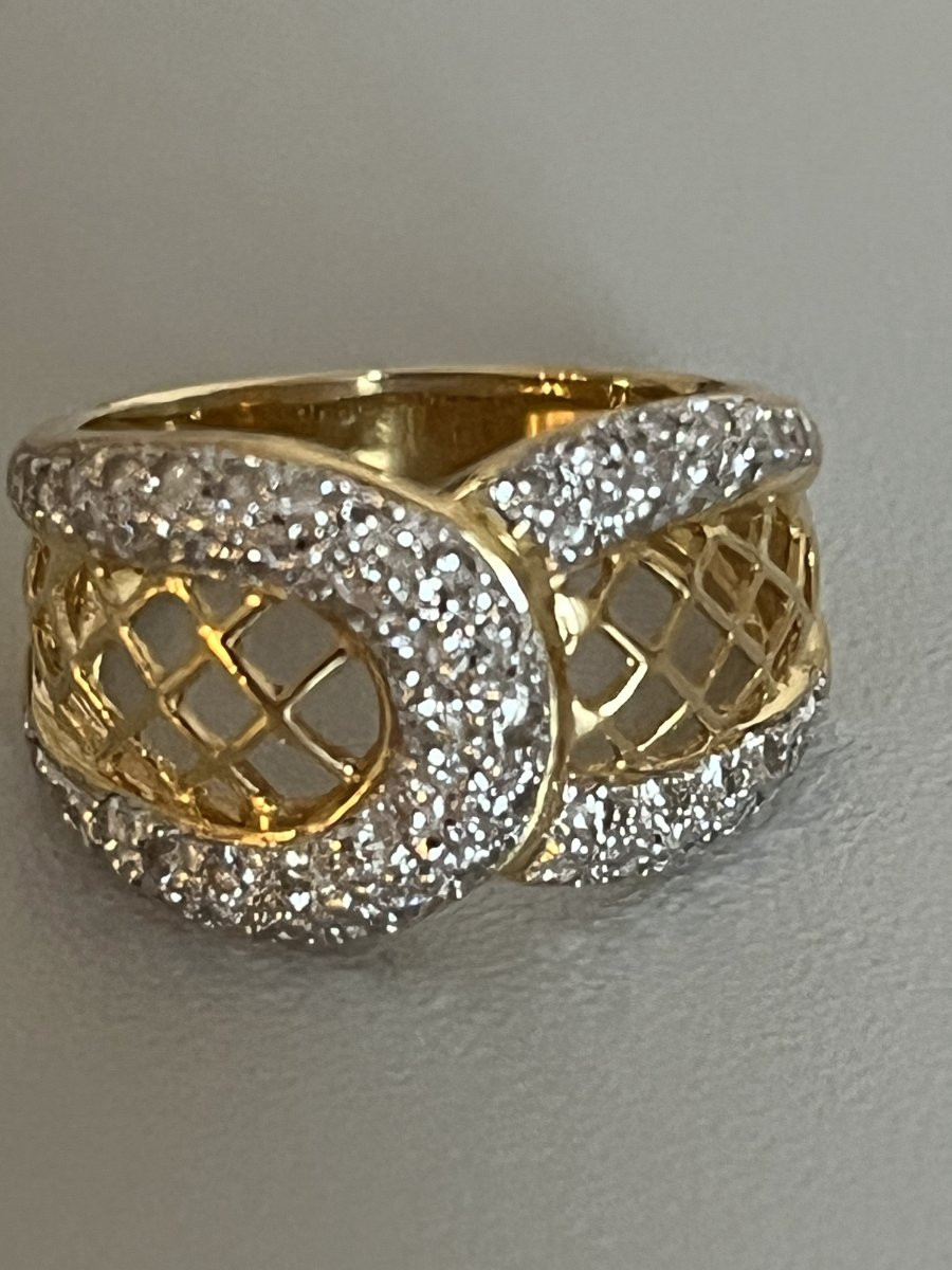 7380- Bague Bandeau Vintage Or Jaune Diamants-photo-4