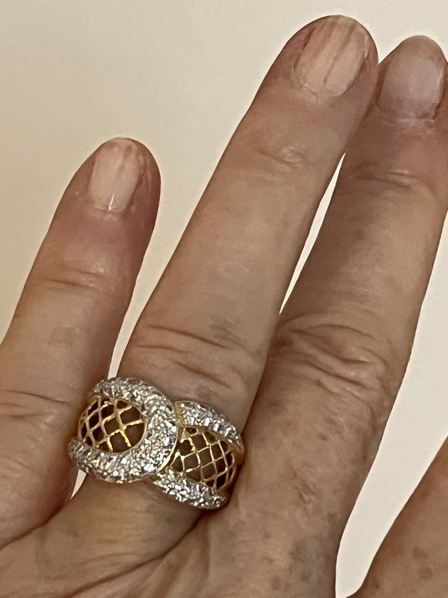 7380- Bague Bandeau Vintage Or Jaune Diamants-photo-1