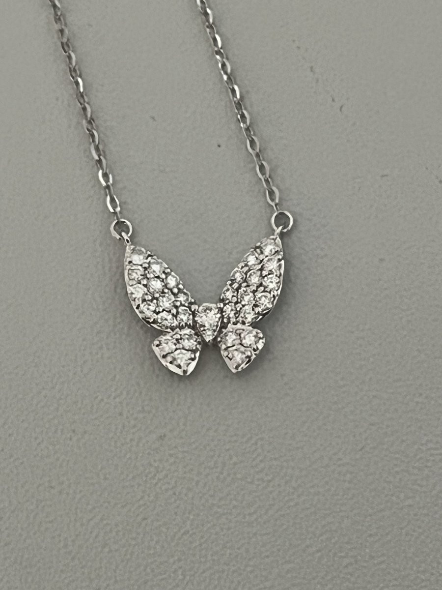 7383- Collier Papillon Or Gris Diamants-photo-4