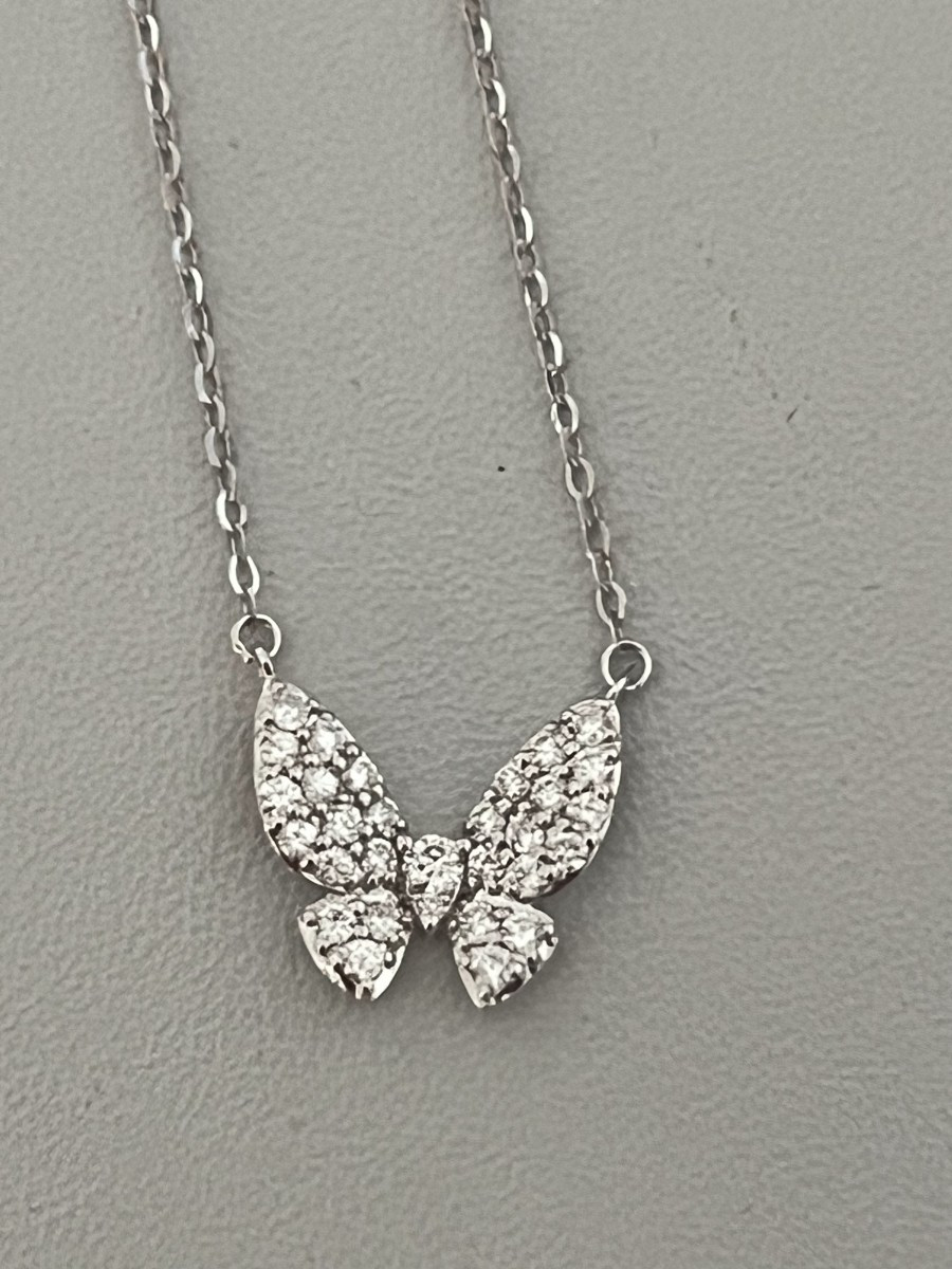 7383- Collier Papillon Or Gris Diamants