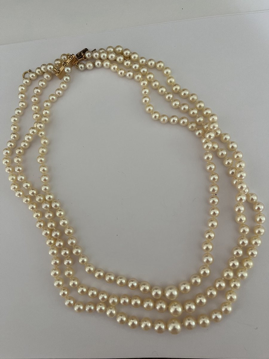 6608 - 3-strand Akoya Pearl Necklace With Yellow Gold Clasp-photo-4