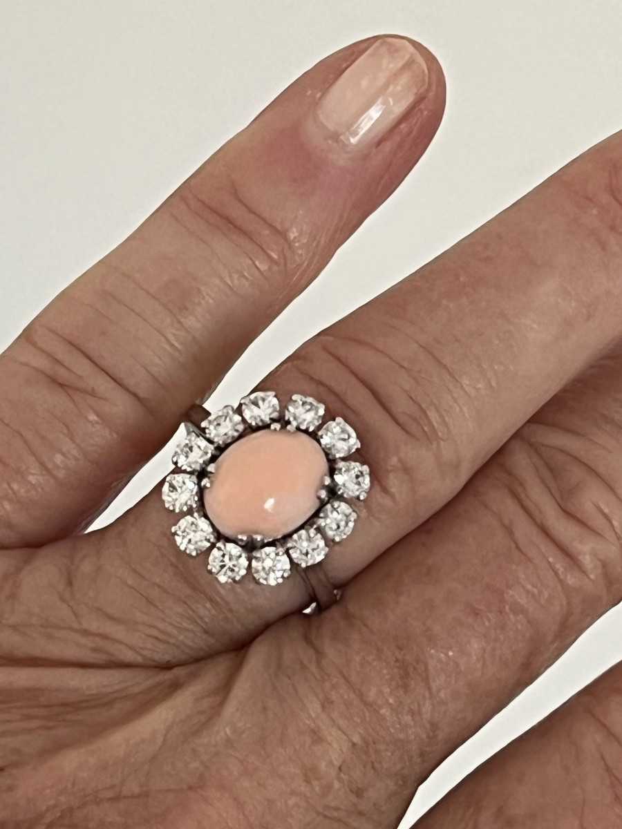 6822- Bague Vintage OR Gris Corail Diamants-photo-1