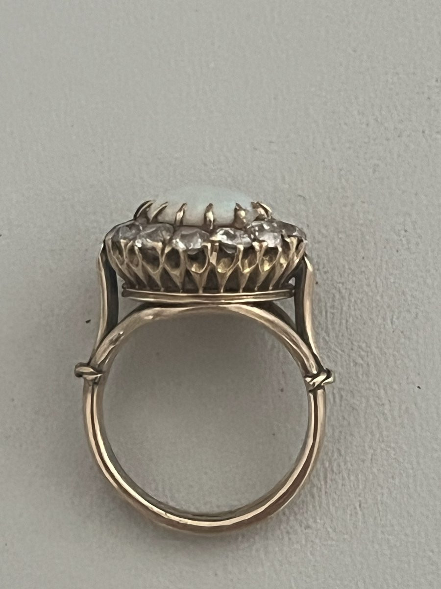 6890 - Antique Yellow Gold Opal And Diamond Ring-photo-2