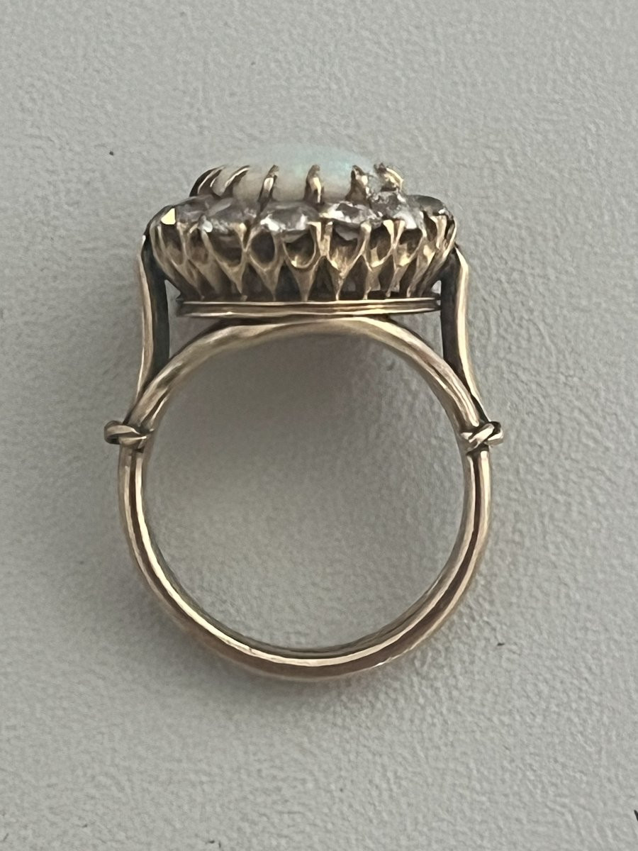 6890 - Antique Yellow Gold Opal And Diamond Ring-photo-2