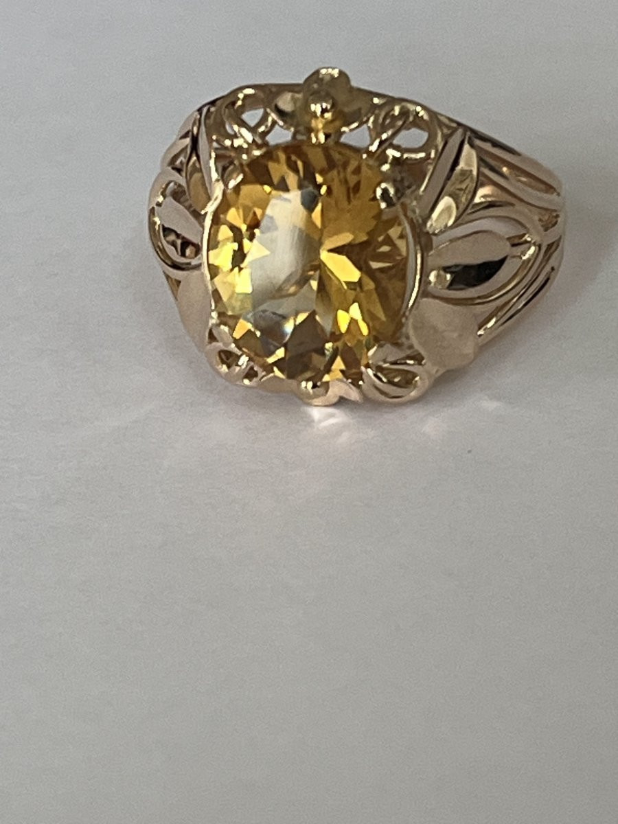 7005- Bague Vintage Or Jaune Citrine-photo-3