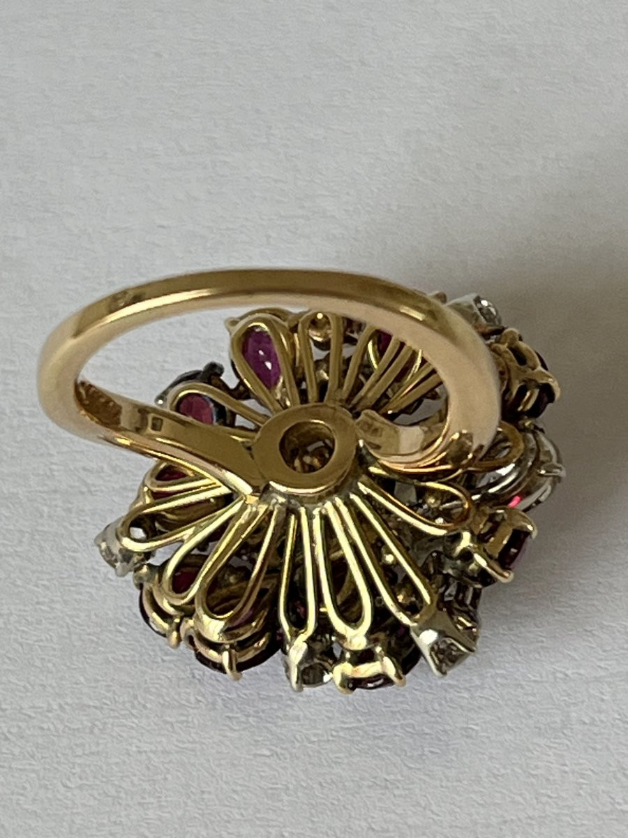 7070- Bague Cocktail Vintage Or Jaune et Gris Grenats Diamants-photo-3