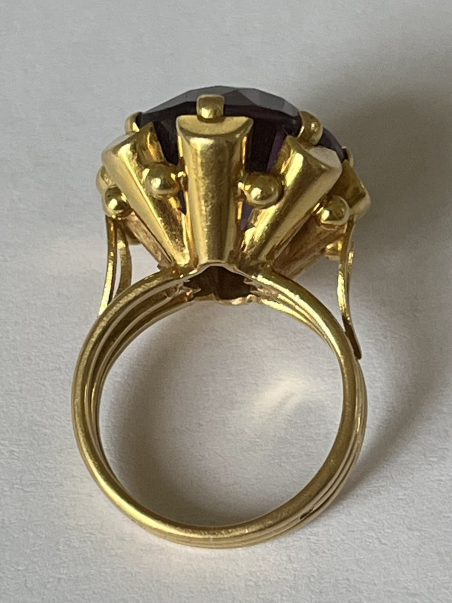 7075 - Vintage Cocktail Ring In Yellow Gold With Amethyst-photo-3