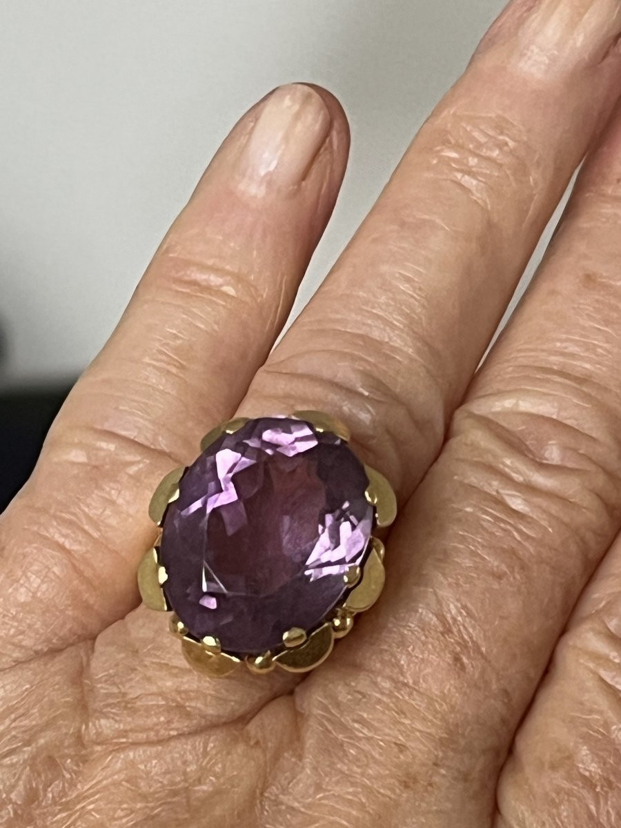 7075 - Vintage Cocktail Ring In Yellow Gold With Amethyst-photo-2