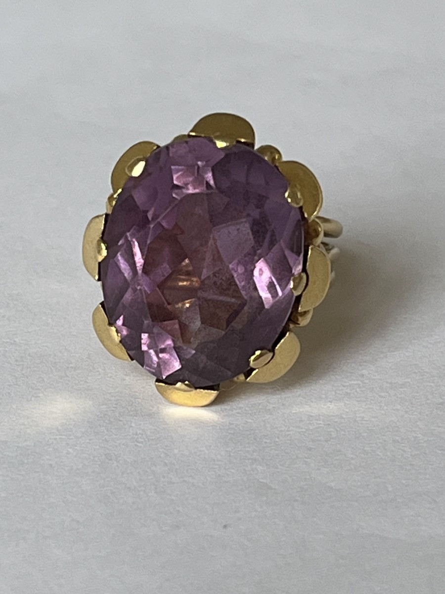 7075 - Vintage Cocktail Ring In Yellow Gold With Amethyst