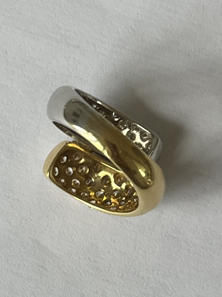 7077 - Vintage Cross Ring In Yellow And Grey Gold With Diamonds-photo-2