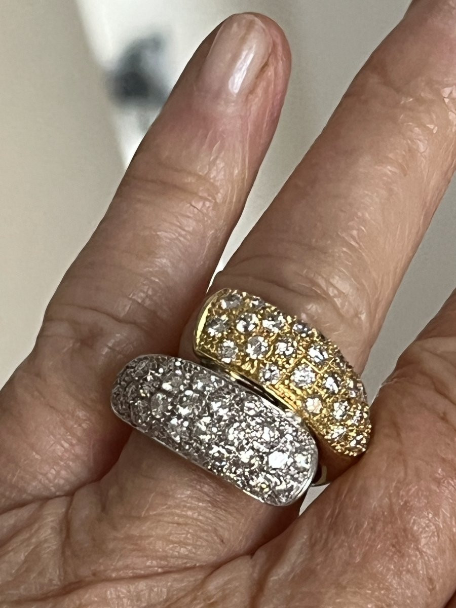 7077 - Vintage Cross Ring In Yellow And Grey Gold With Diamonds-photo-2