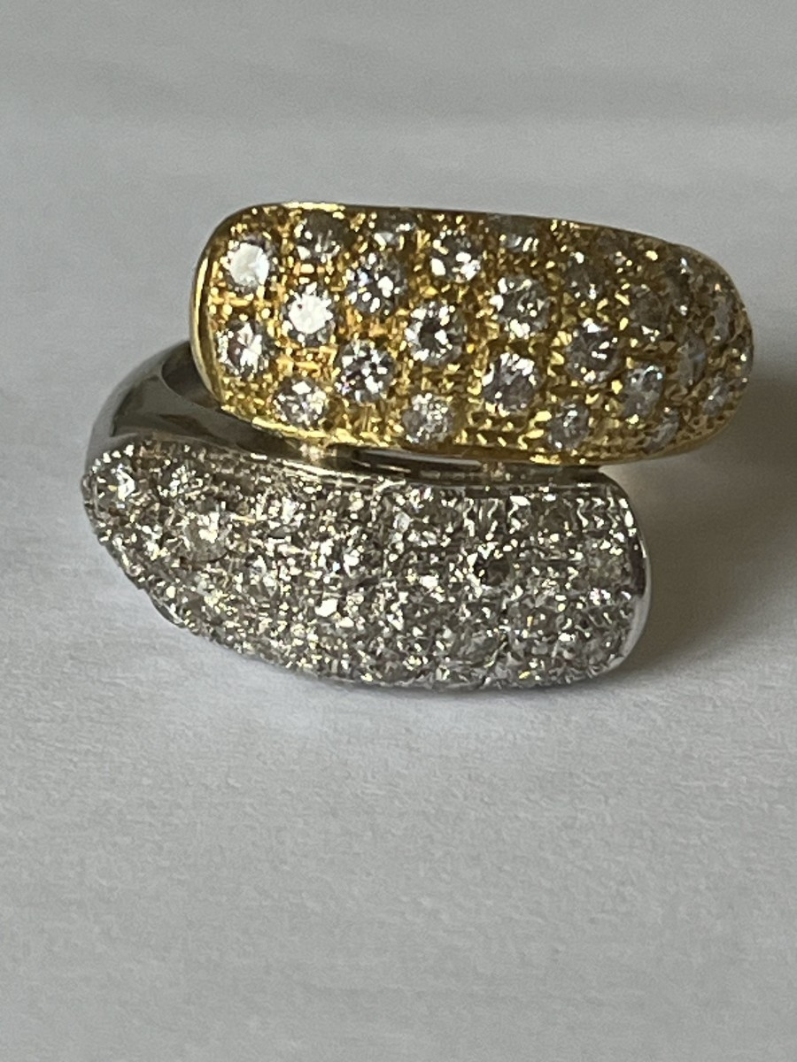 7077 - Vintage Cross Ring In Yellow And Grey Gold With Diamonds