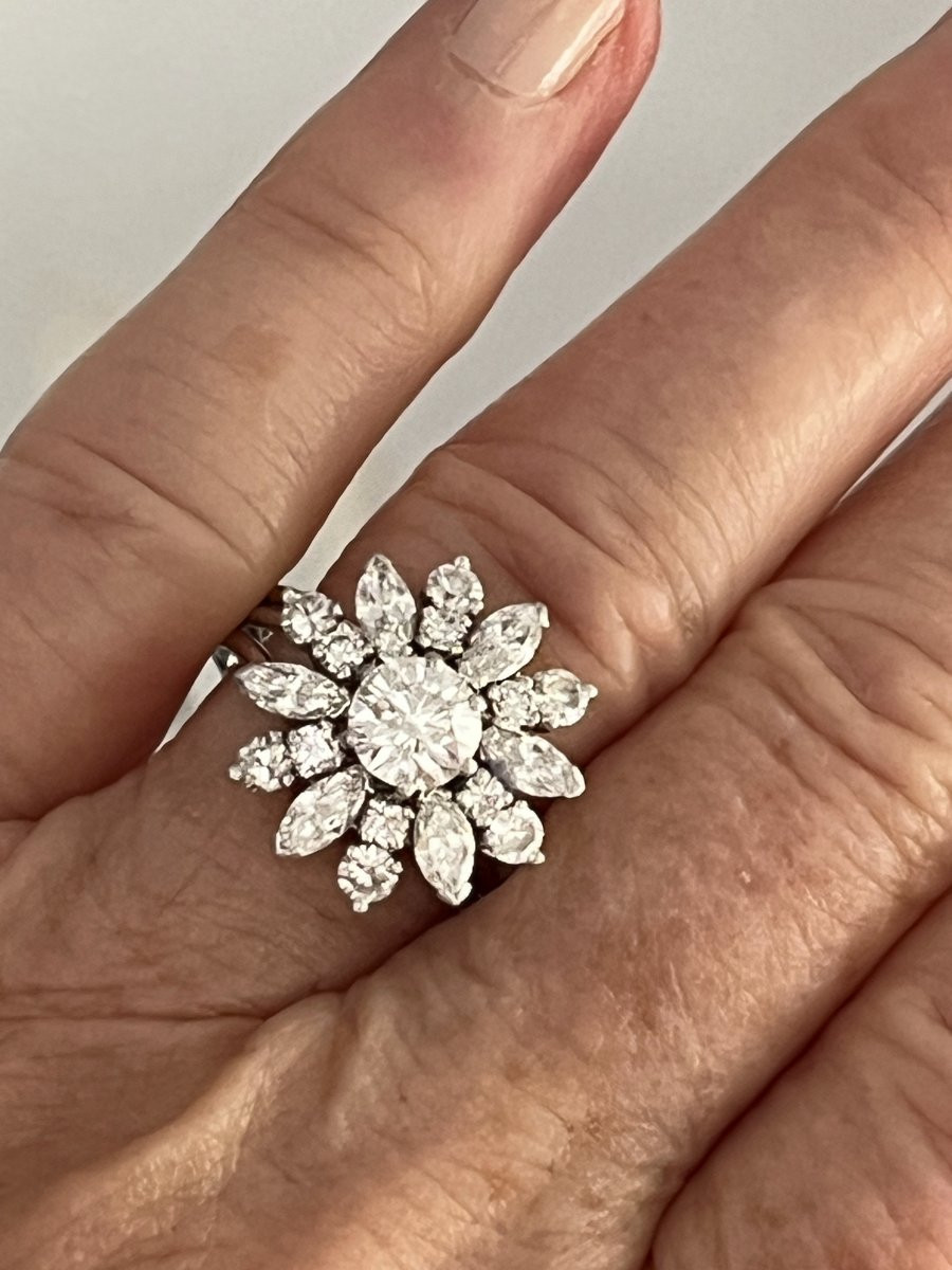 7155 - Platinum Flower Ring With Diamonds (3.00 Ct Total)-photo-2