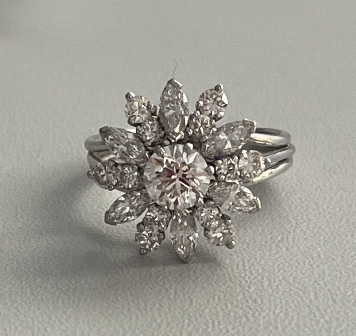 7155 - Platinum Flower Ring With Diamonds (3.00 Ct Total)