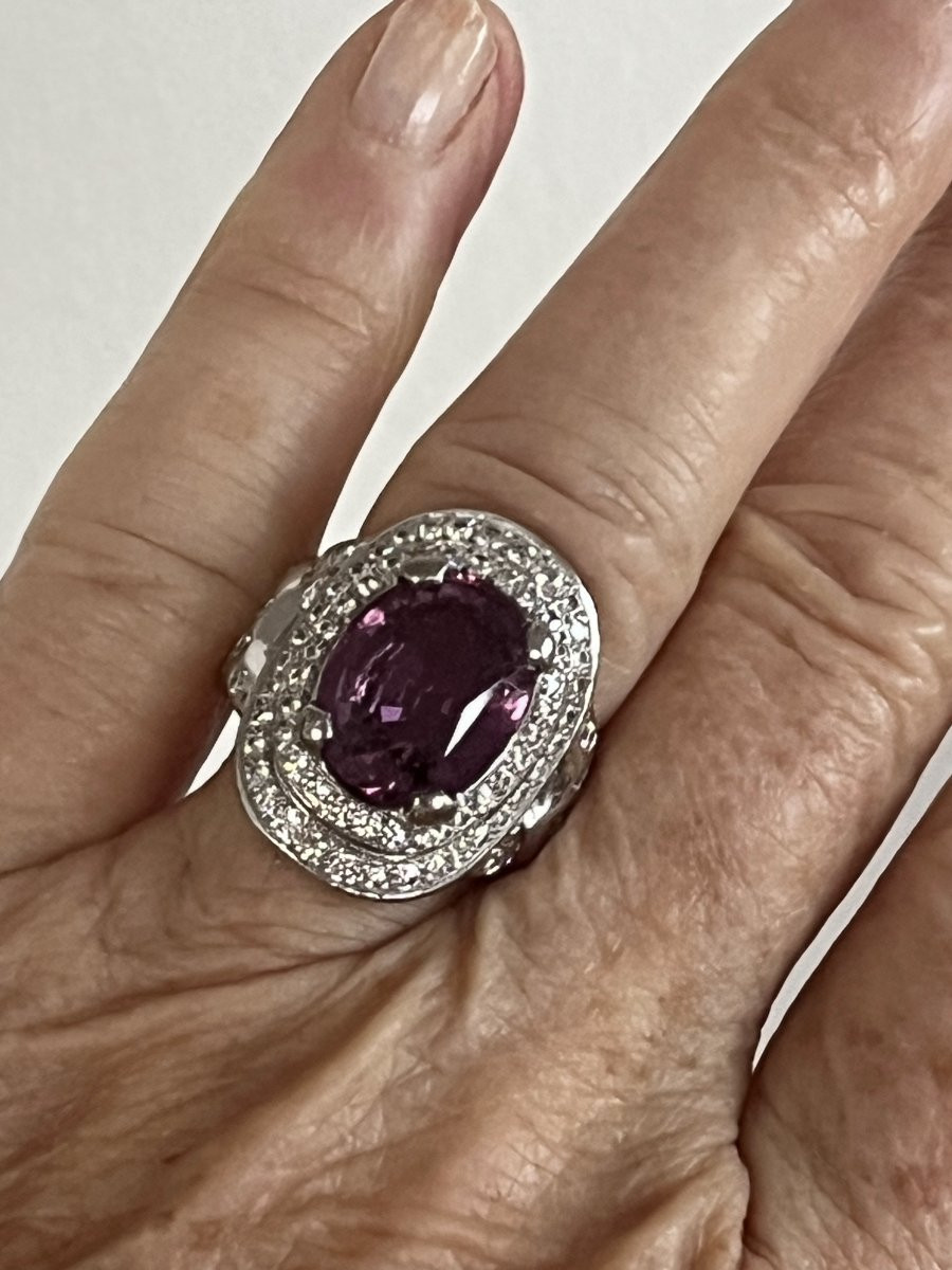 7163 - Vintage Ring In White Gold With Pink Sapphire 4.70 Ct Diamonds-photo-2