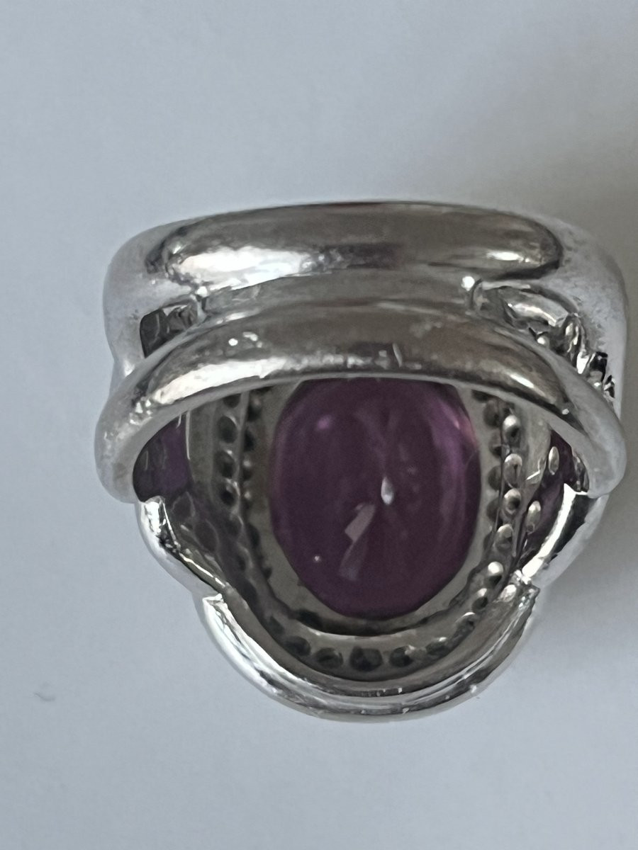 7163 - Vintage Ring In White Gold With Pink Sapphire 4.70 Ct Diamonds-photo-3