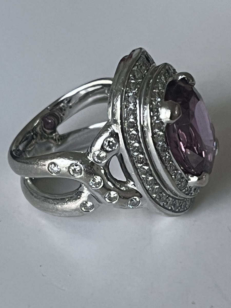 7163 - Vintage Ring In White Gold With Pink Sapphire 4.70 Ct Diamonds-photo-1
