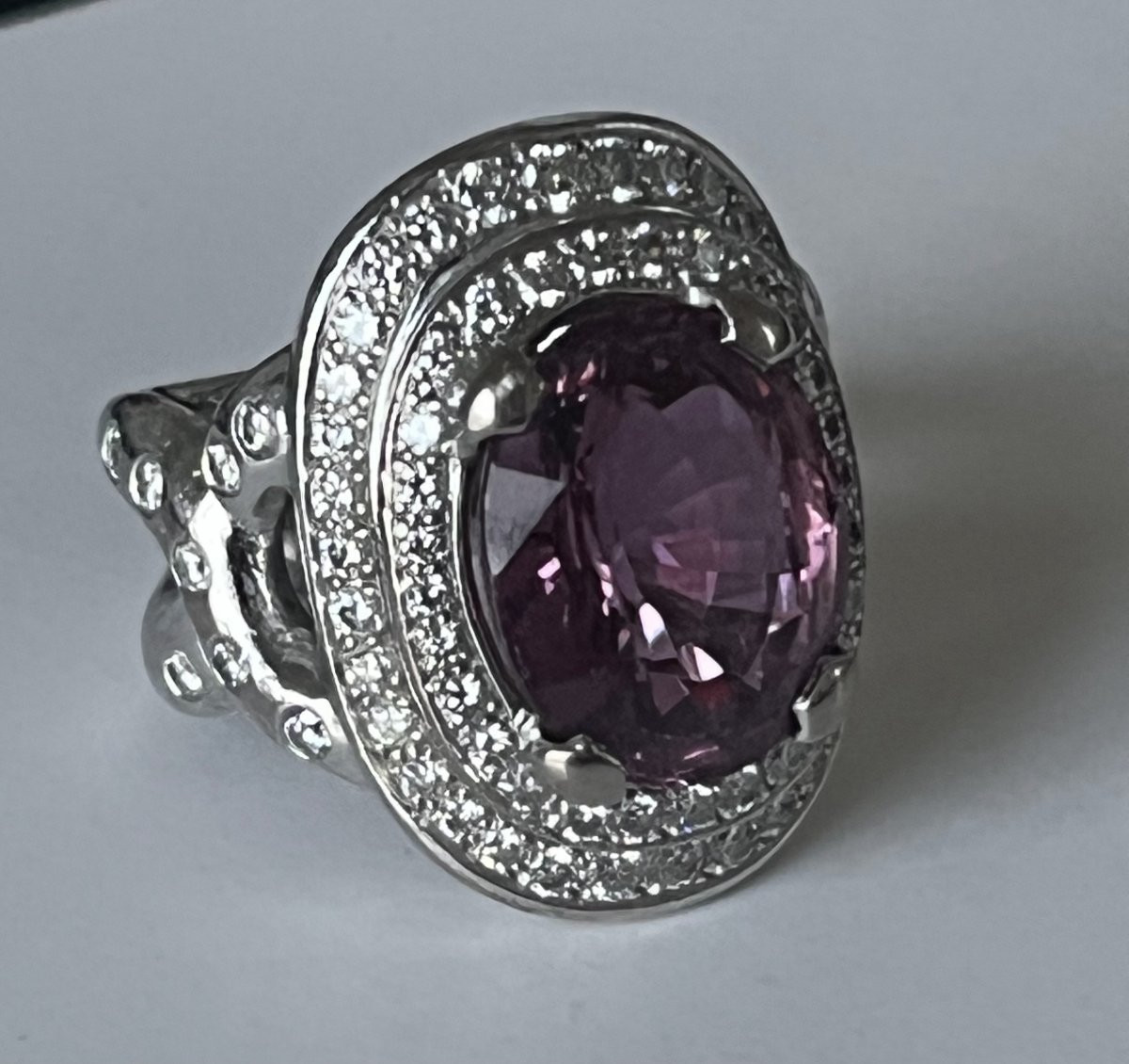 7163 - Vintage Ring In White Gold With Pink Sapphire 4.70 Ct Diamonds-photo-2