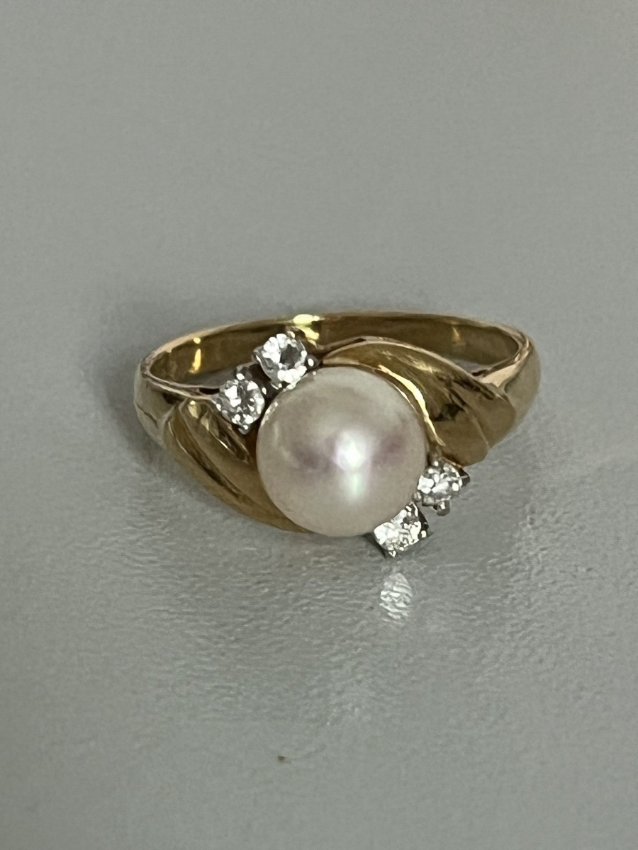 7168- Bague Or Jaune et Gris Perle Akoya Diamants