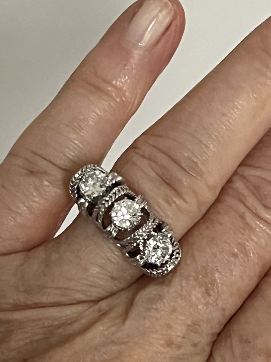 7175- Bague Années 1950 Platine Or Gris Diamants-photo-2