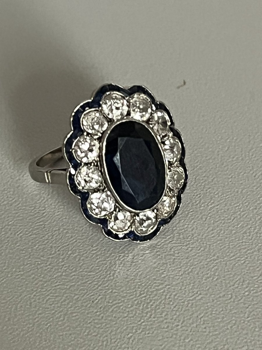 7176- Bague Vintage Platine Saphirs Diamants-photo-1