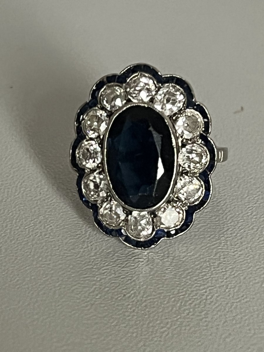 7176- Bague Vintage Platine Saphirs Diamants-photo-2