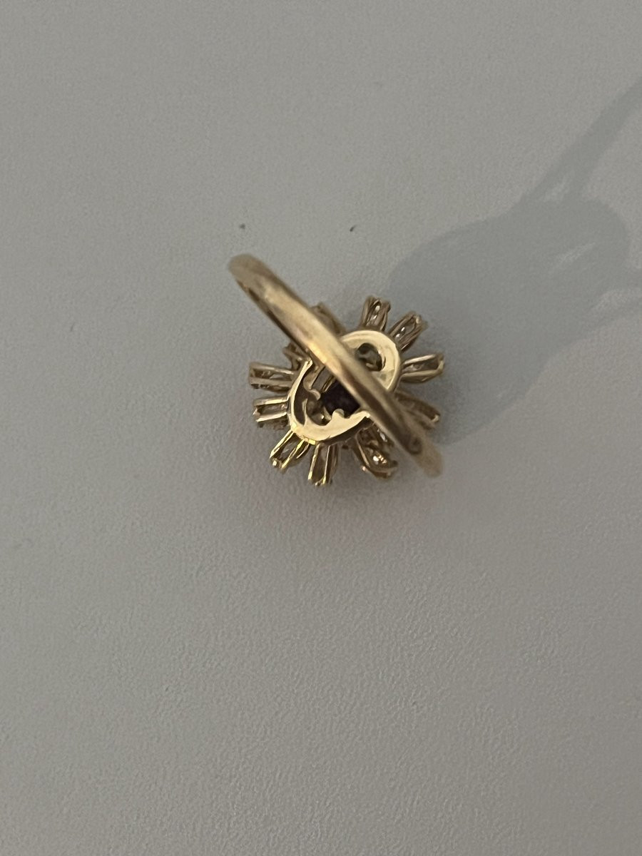 7180 - Yellow Gold Flower Ring With 1.20 Ct Ruby And Diamonds-photo-4