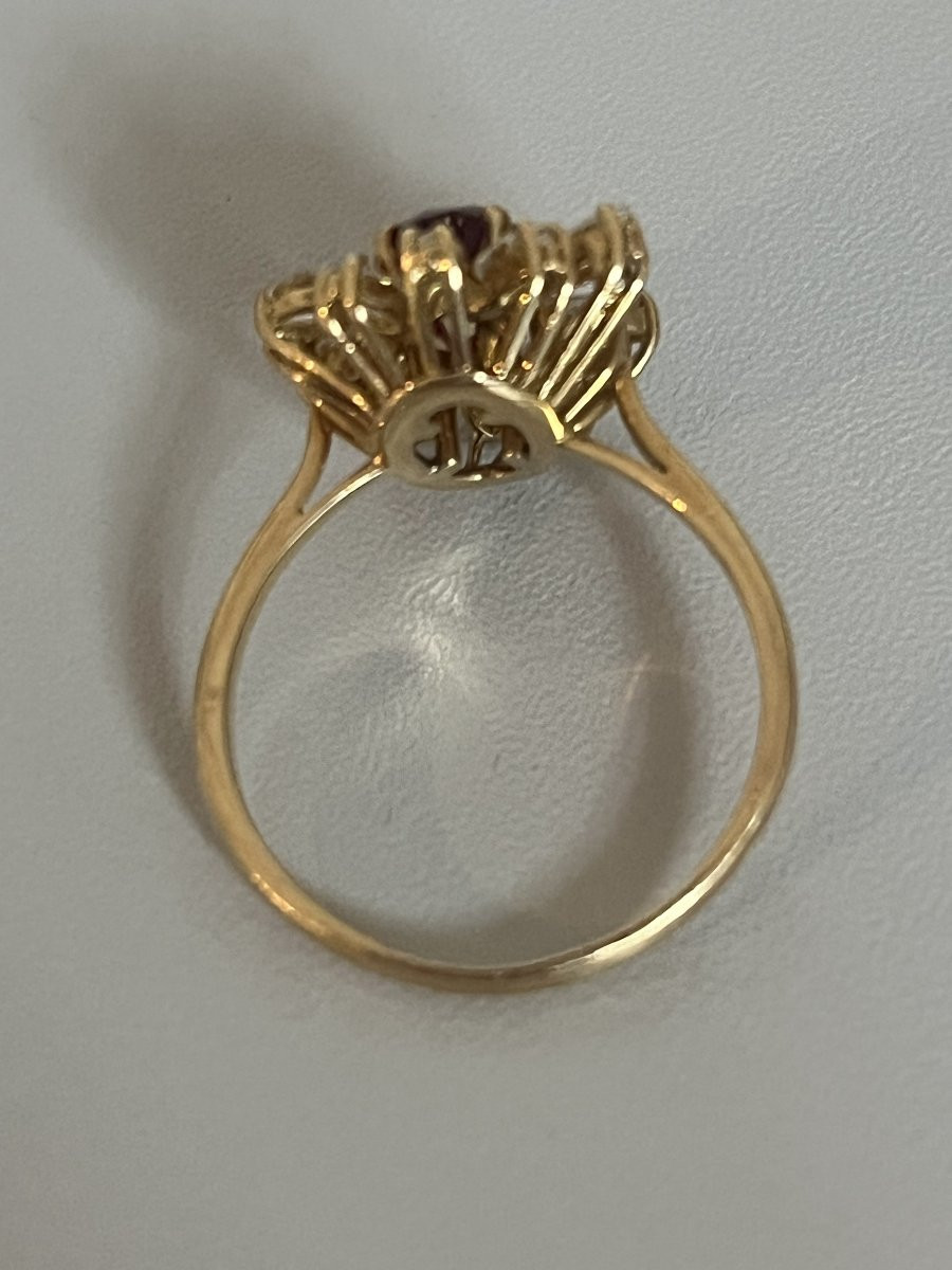 7180 - Yellow Gold Flower Ring With 1.20 Ct Ruby And Diamonds-photo-1