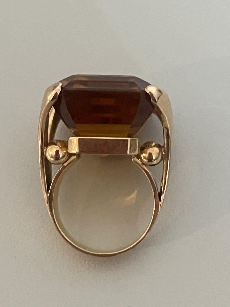 7206- Importante Bague Cocktail Années 1960 Or Jaune Citrine-photo-3