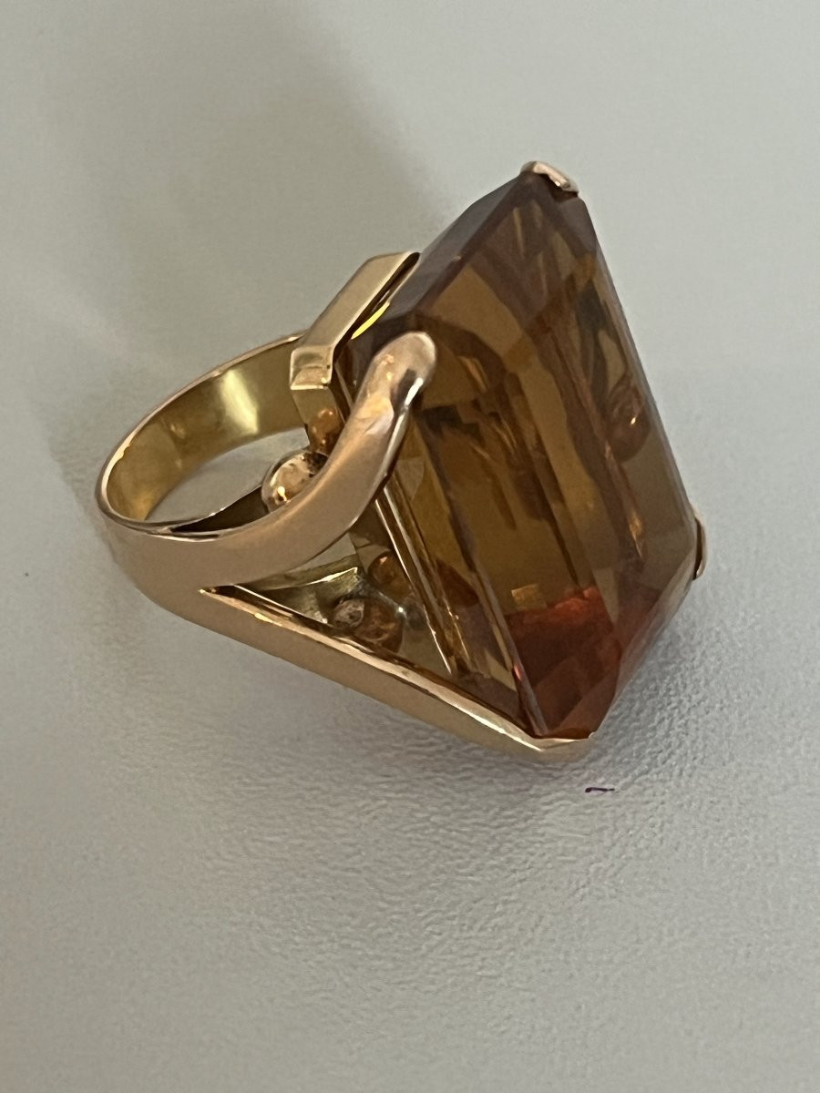 7206- Importante Bague Cocktail Années 1960 Or Jaune Citrine-photo-4