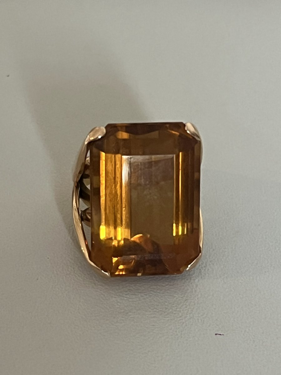 7206- Importante Bague Cocktail Années 1960 Or Jaune Citrine-photo-1