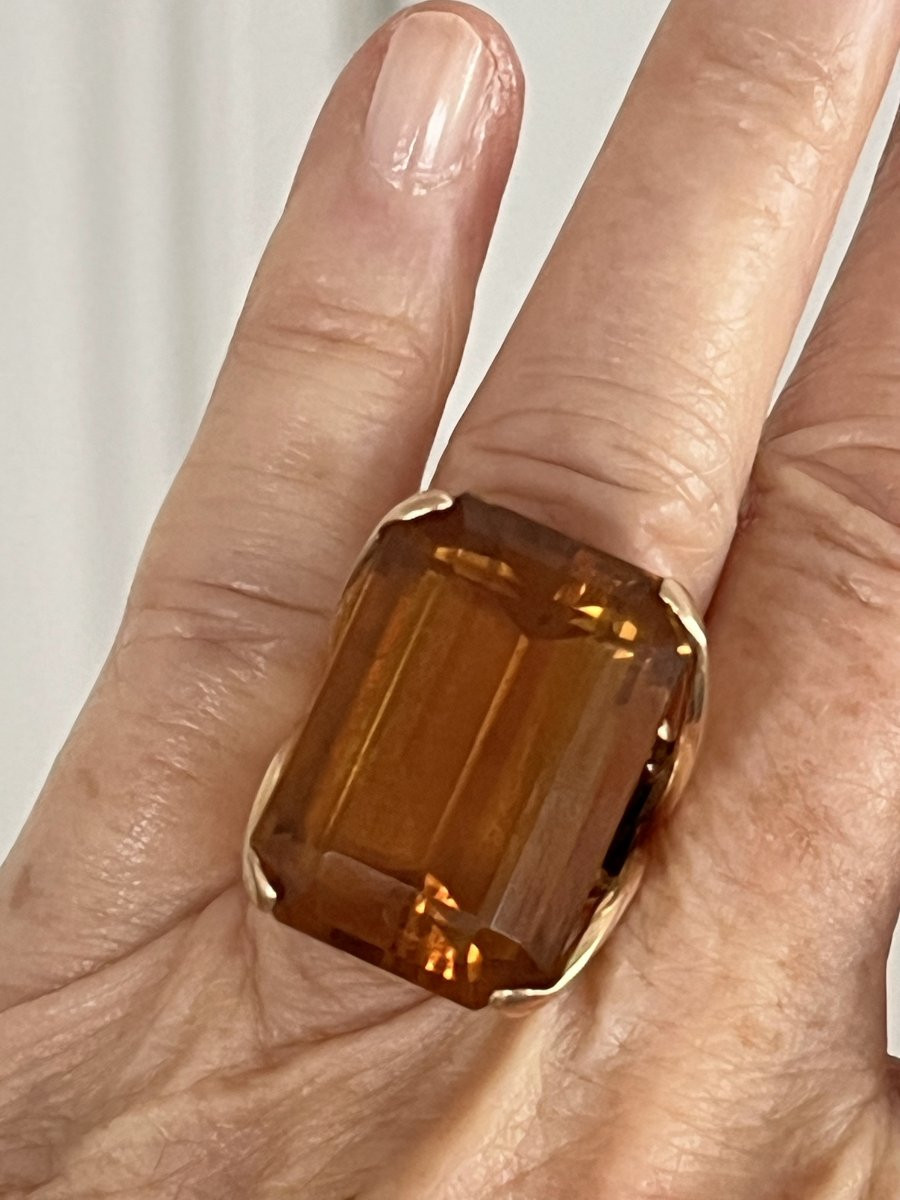 7206- Importante Bague Cocktail Années 1960 Or Jaune Citrine-photo-2