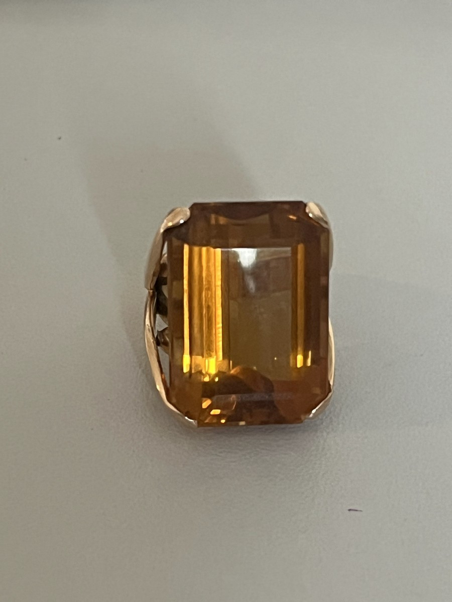 7206- Importante Bague Cocktail Années 1960 Or Jaune Citrine