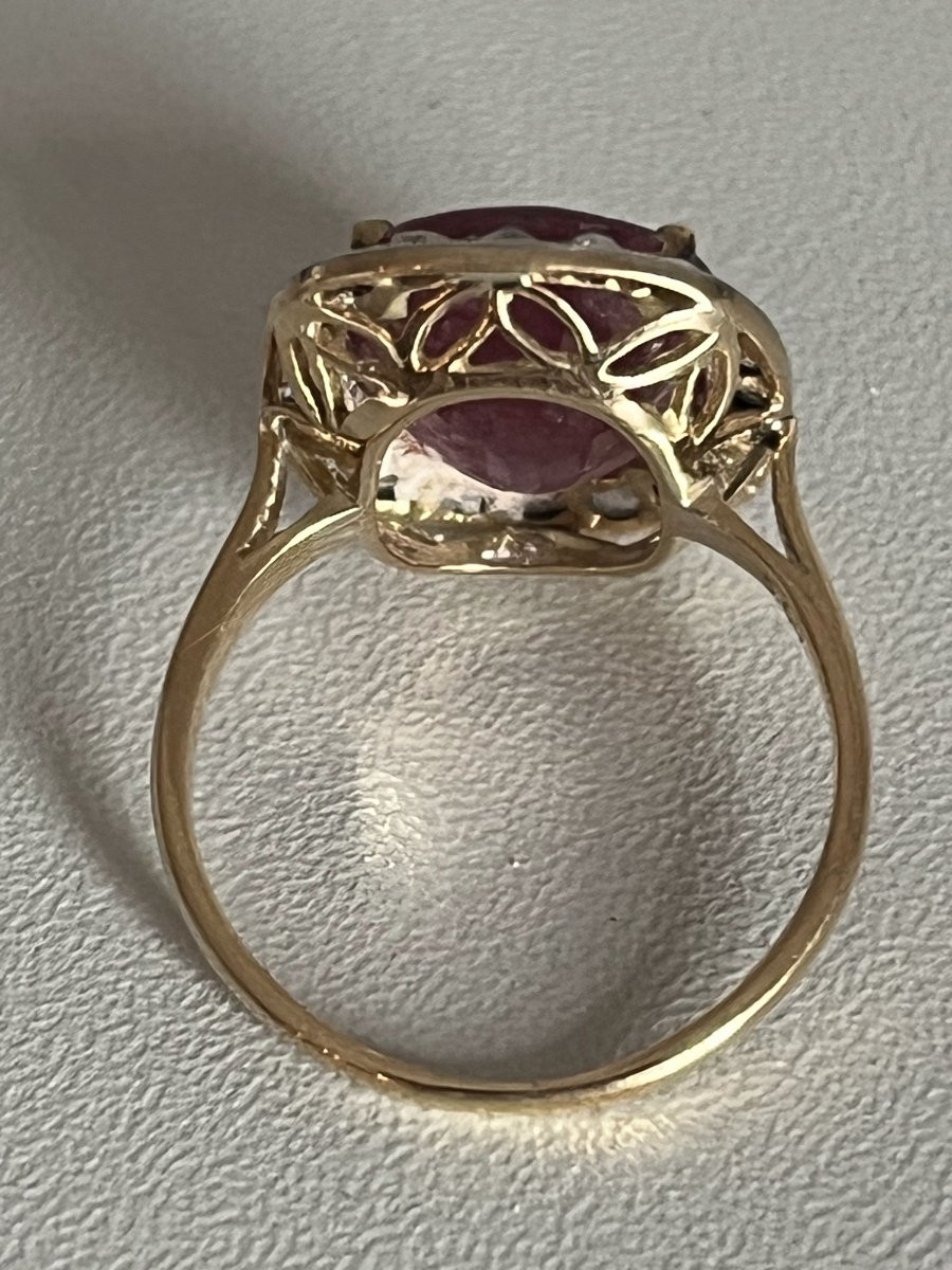 7220- Bague Ancienne Or Jaune et Gris Tourmaline 5,6 ct Diamants-photo-4